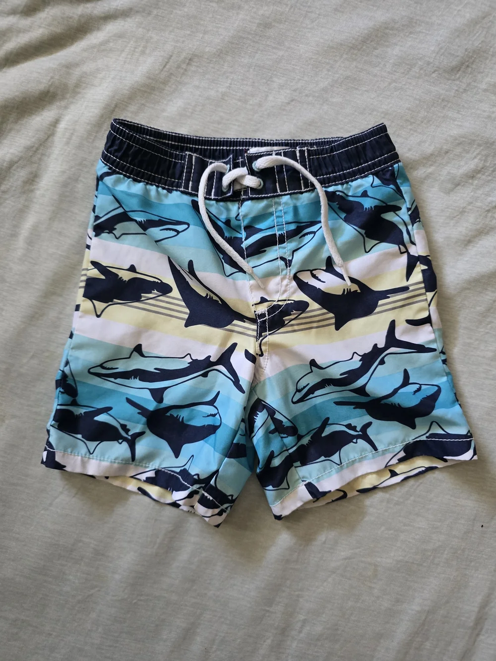 Old Navy Navy & White Skark Print Swim Trunks - Size 12/18M